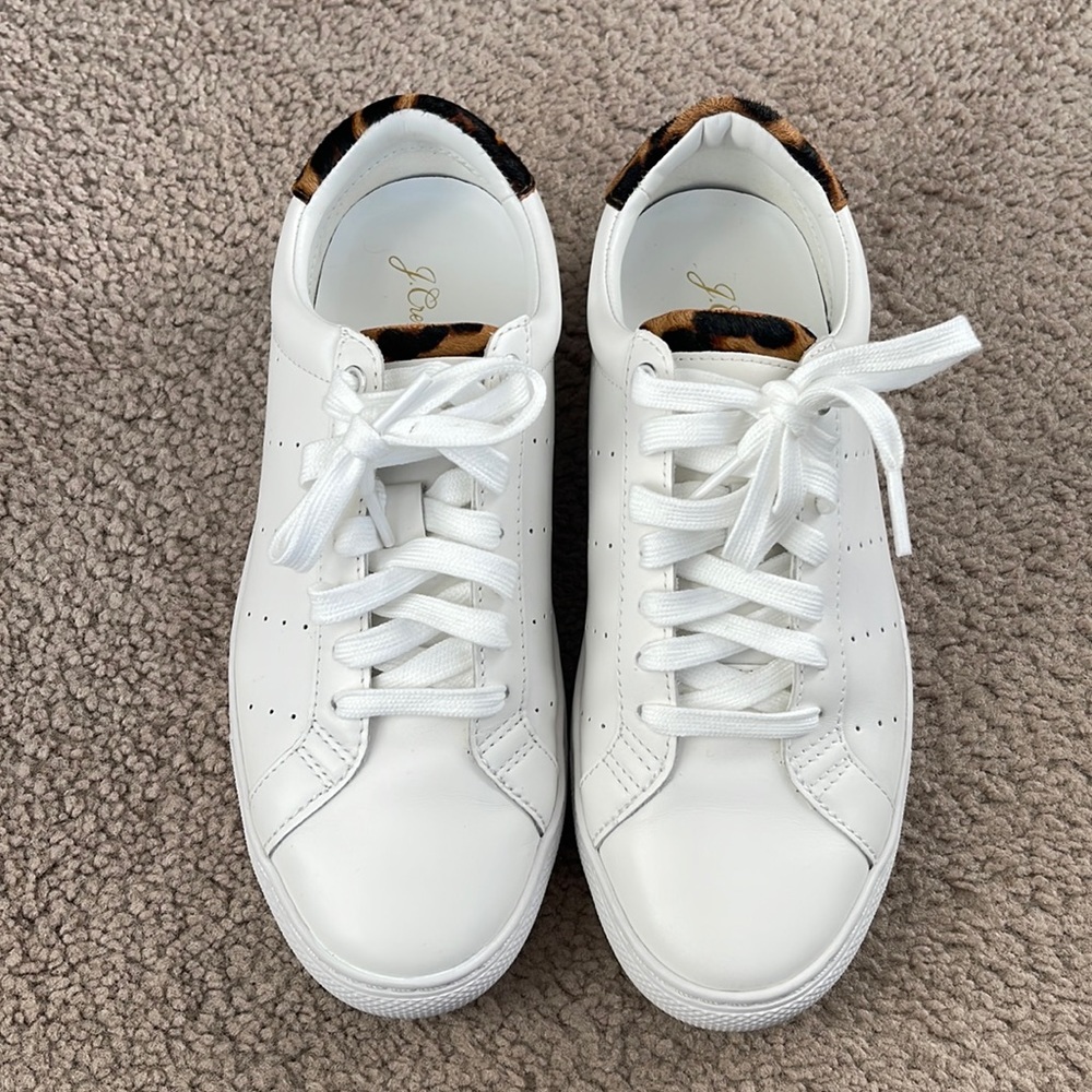 J.Crew Saturday Sneakers with leopard calf hair trim